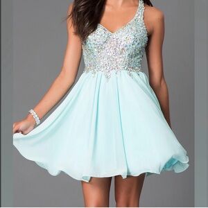 Dancing Queen Light Blue Embellished Mini Dress
